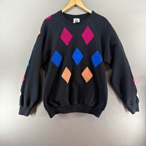VINTAGE Sweatshirt XL Diamond Patches Lee Midweight Cotton Blend Made in USA